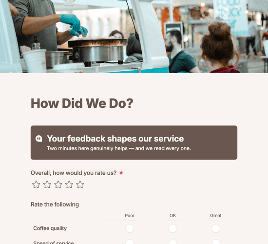 Coffee Van Event Feedback Form