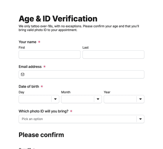 Tattoo Age & ID Verification Form