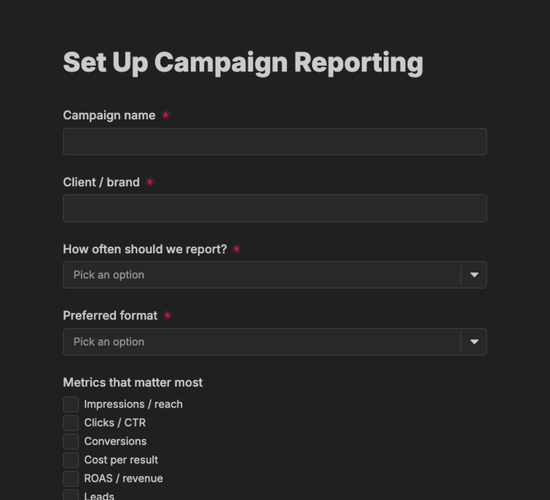 Campaign Reporting Cadence Setup Form