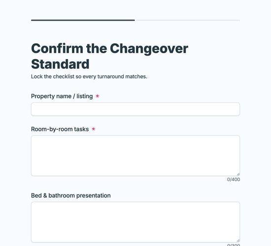 Changeover Checklist & Standards Confirmation Form