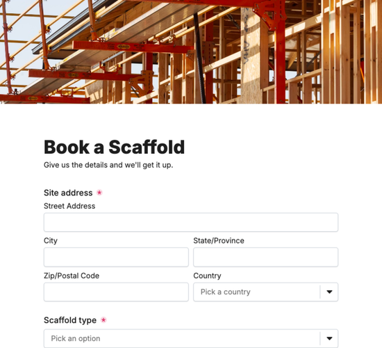 Scaffold Hire Booking Form