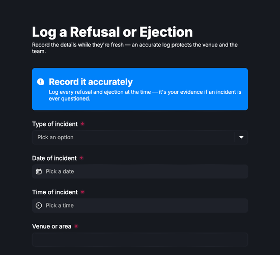Refusal and Ejection Log Form