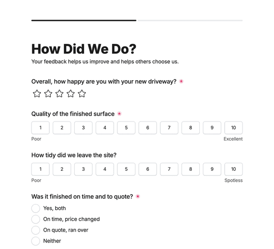 Driveway & Paving Feedback Form