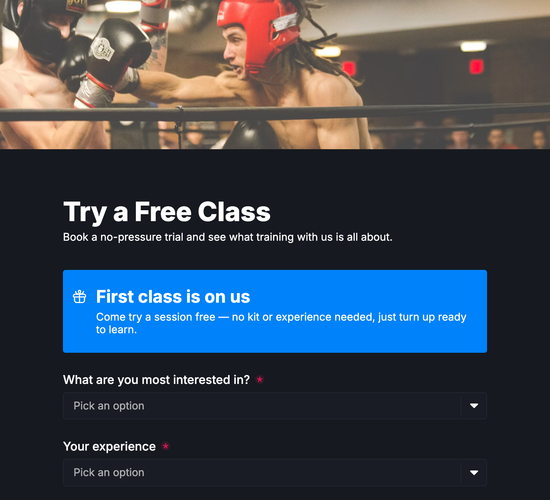 MMA Gym Trial Class Booking Form