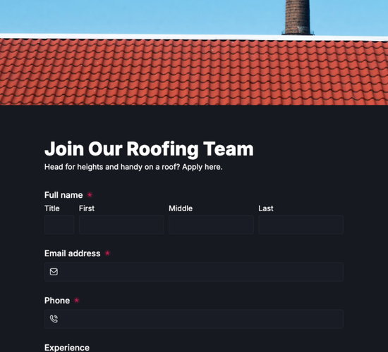 Roofer Job Application Form