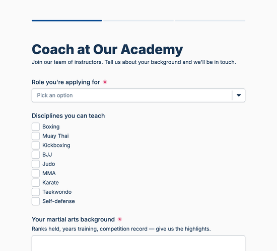 Martial Arts Instructor Application Form