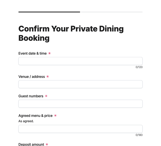 Private Dining Booking & Deposit Agreement Form