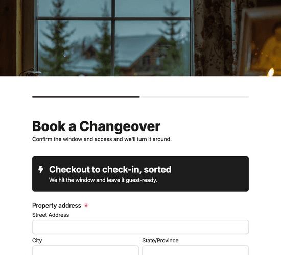 Holiday Let Changeover Booking Form