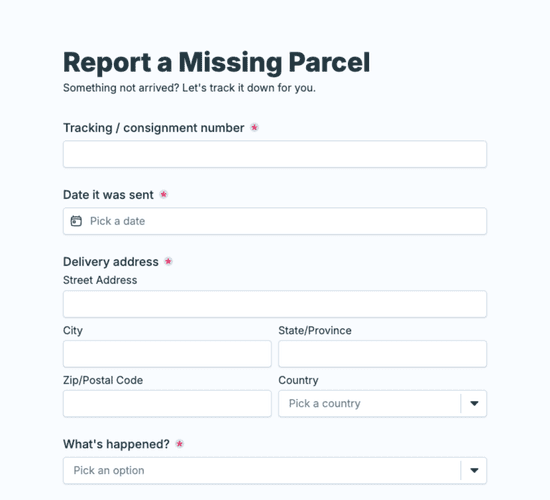 Missing Parcel Report Form