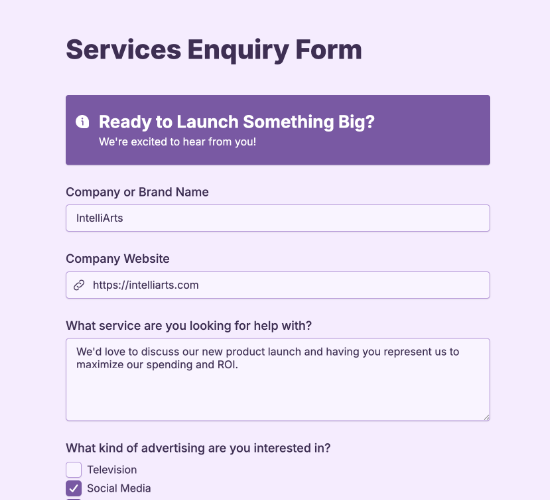 Advertising Services Enquiry Form