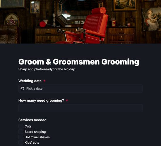 Wedding Grooming Package Booking Form