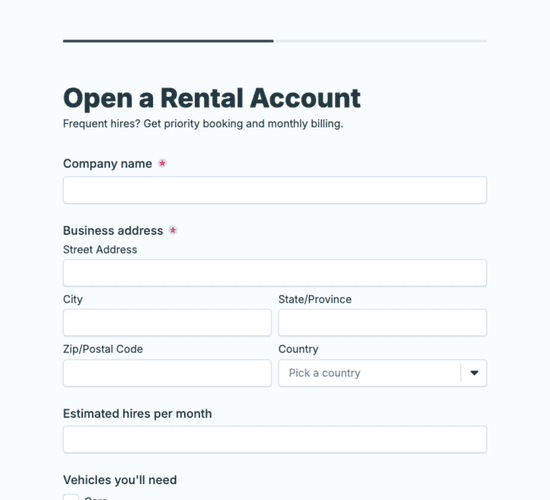 Vehicle Rental Account Application Form