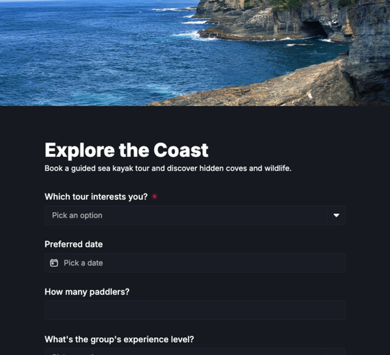 Guided Sea Kayak Tour Booking Form