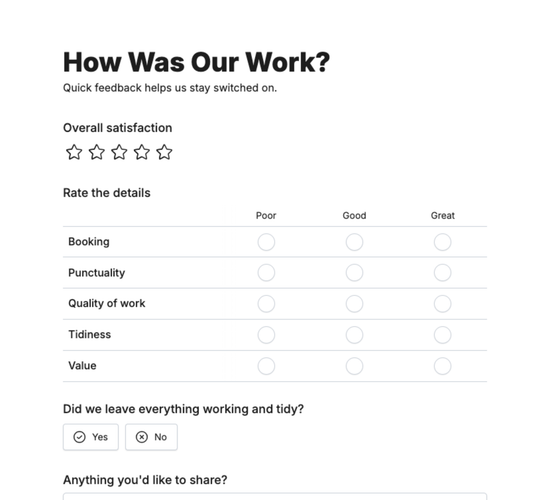 Electrical Work Feedback Form