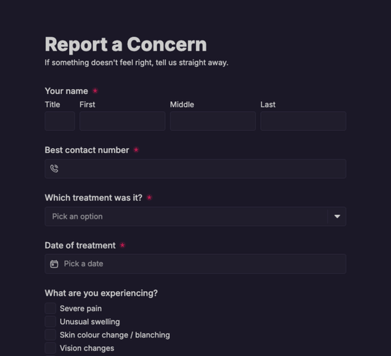Aesthetic Complication Reporting Form