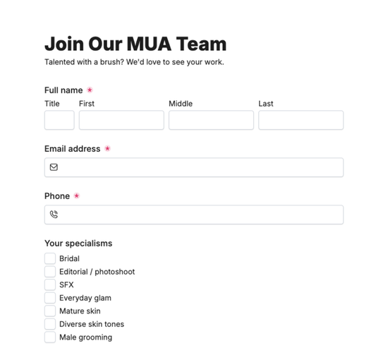 Makeup Artist Job Application Form