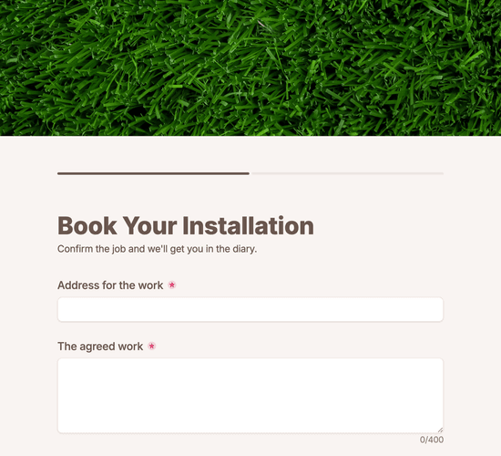 Artificial Grass Installation Booking Form
