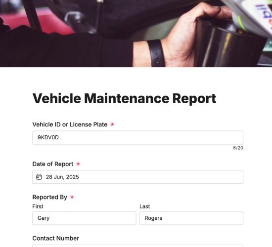 Vehicle Maintenance Report Form
