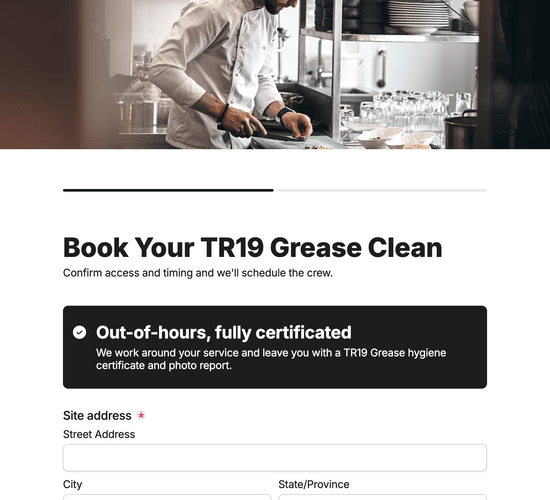 TR19 Grease Compliance Clean Booking Form