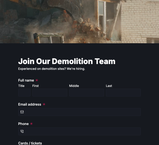 Demolition Operative Job Application Form