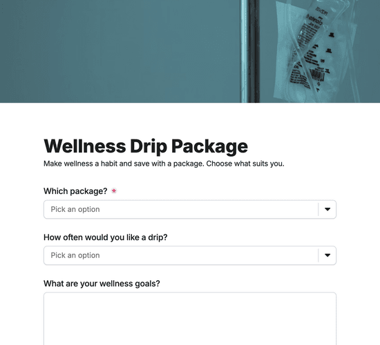 Wellness Drip Package Signup Form