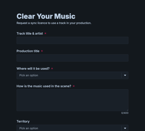 Music Sync & Licensing Request Form