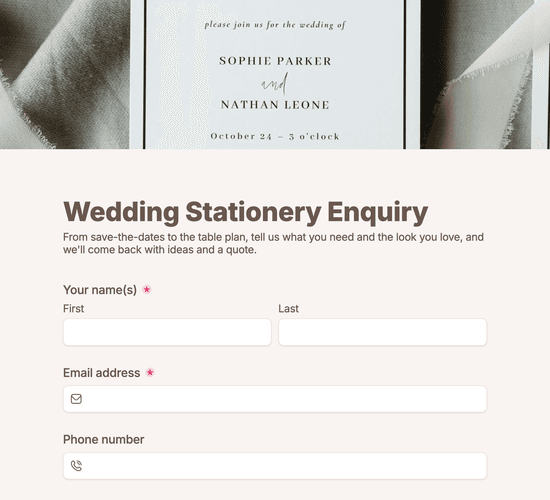 Wedding Stationery Enquiry Form