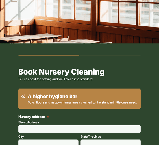 Nursery & Early-Years Cleaning Booking Form