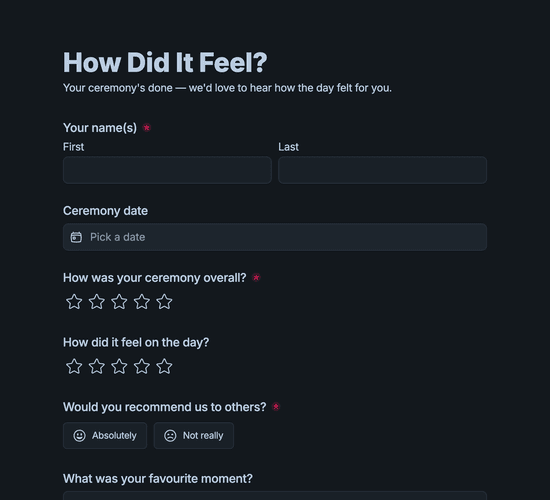 Celebrant Feedback Form