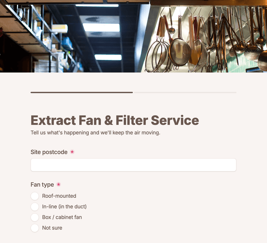 Extract Fan & Filter Service Enquiry Form