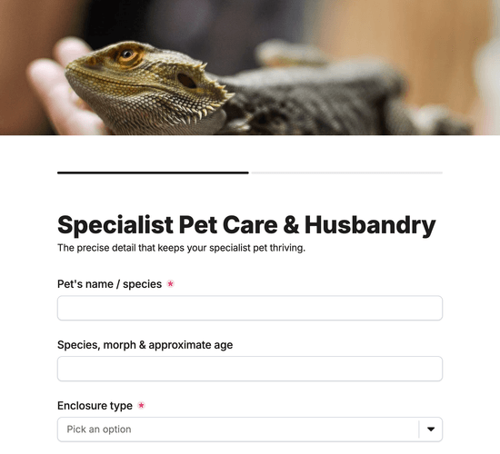 Specialist Pet Care & Husbandry Intake Form