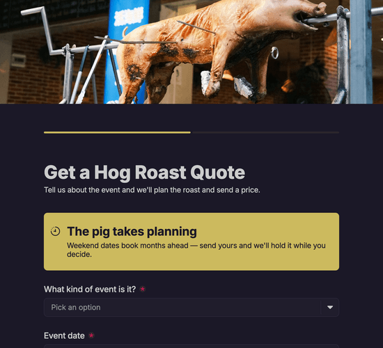 Hog Roast Event Booking Enquiry Form
