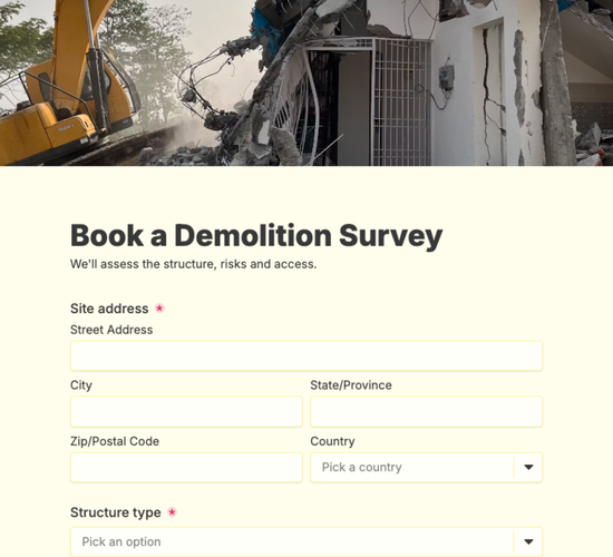 Demolition Site Survey Booking Form