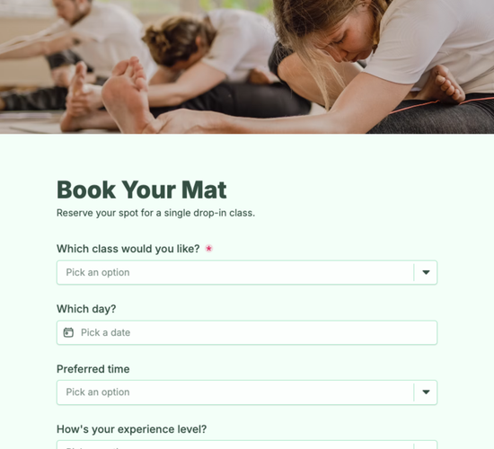 Yoga Class Drop-In Booking Form
