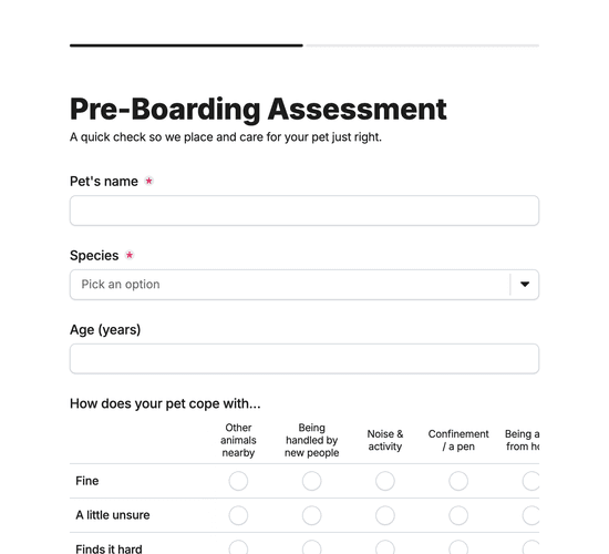 Pre-Boarding Temperament & Health Assessment Form