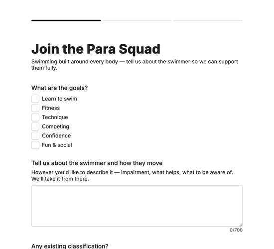 Para-Swimming Classification & Squad Intake Form