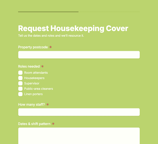 Housekeeping Staffing & Cover Request Form