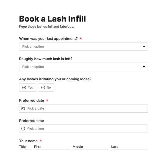 Lash Infill Booking Form