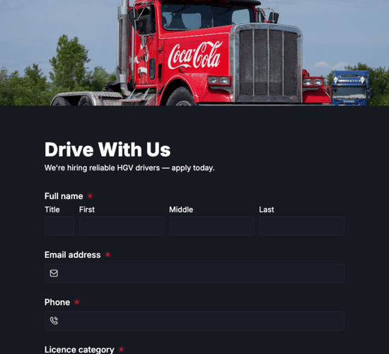 HGV Driver Job Application Form