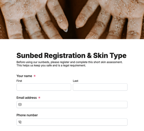 Sunbed Registration & Skin Type Assessment Form
