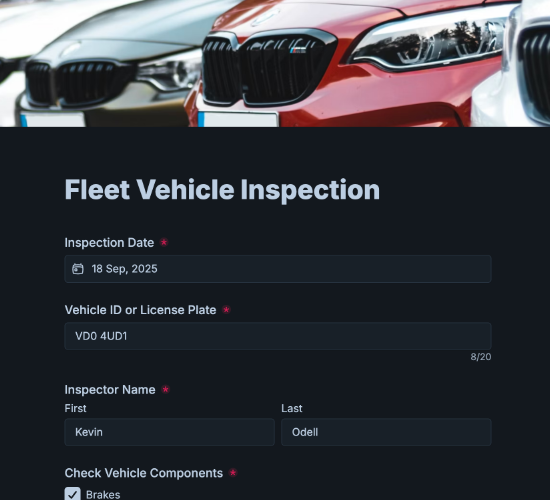 Fleet Vehicle Inspection Checklist Form