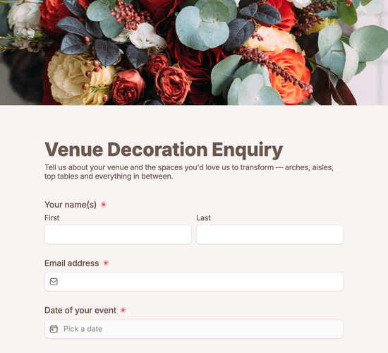 Venue Decoration Enquiry Form