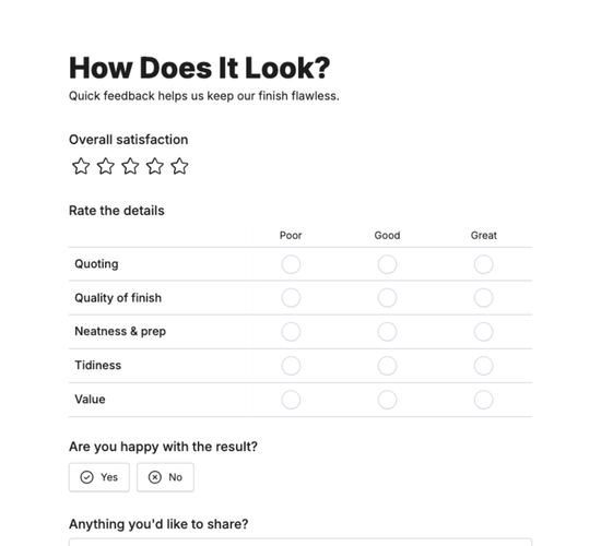 Decorating Work Feedback Form