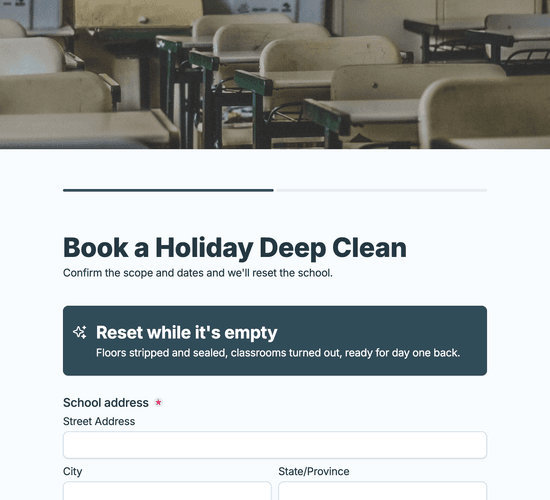 School Holiday Deep Clean Booking Form