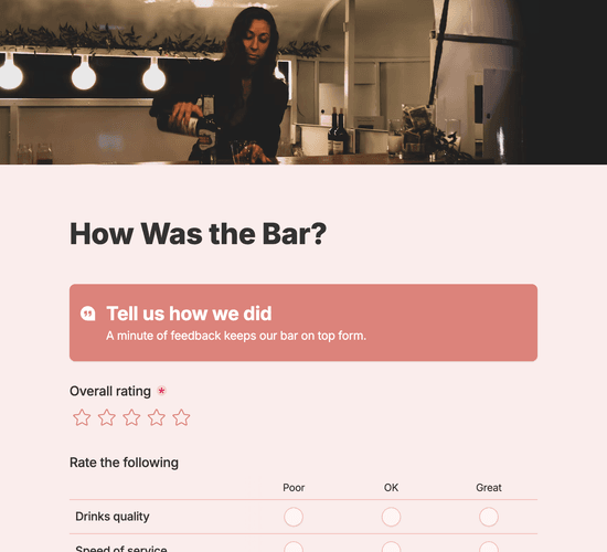 Mobile Bar Event Feedback Form