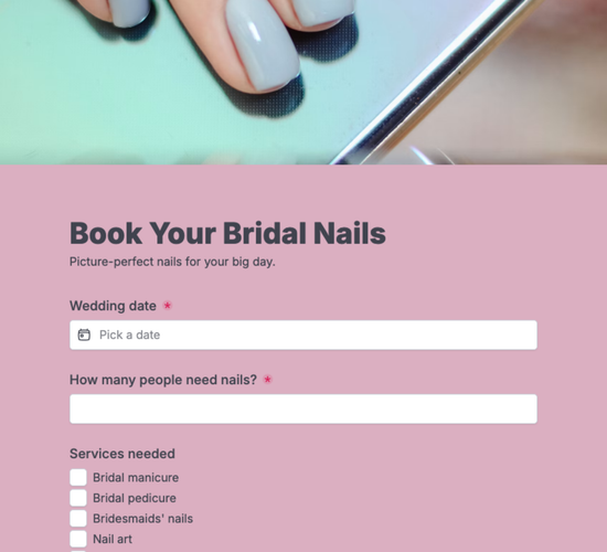 Bridal Nail Package Booking Form