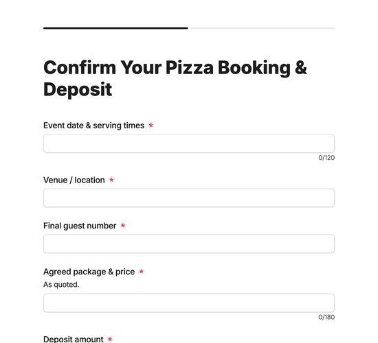 Wood-Fired Pizza Booking & Deposit Agreement Form