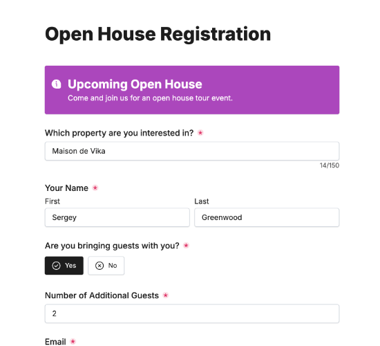 Open House Registration Form