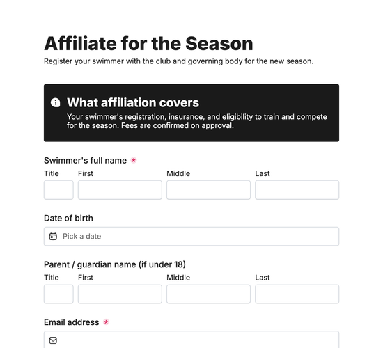 Club Governing-Body Affiliation Form