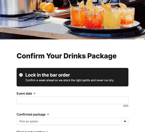 Drinks Package & Signature Cocktail Selection Form